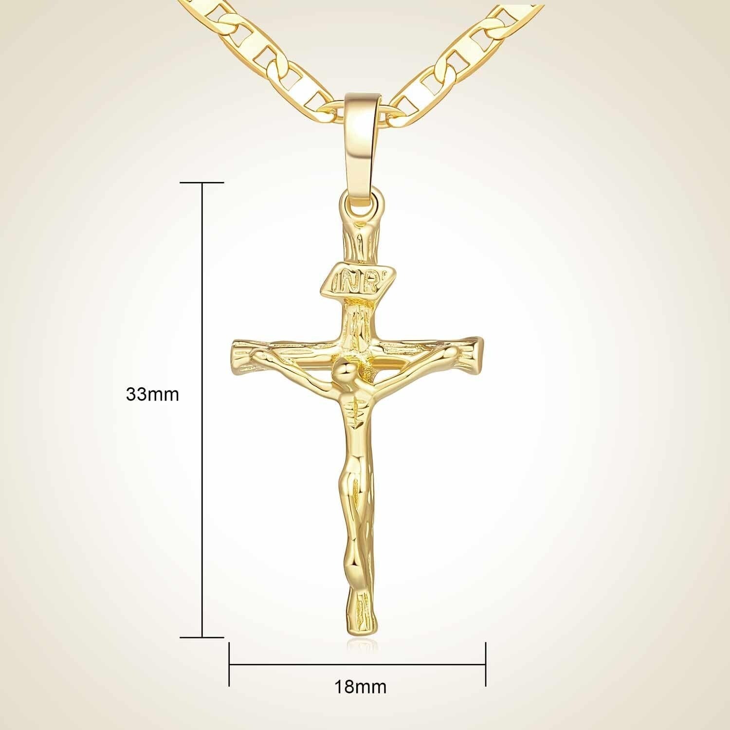 Versatile 14K Gold Cross Necklace with Detailed Jesus Pattern - Unisex Style