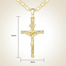 Load image into Gallery viewer, Versatile 14K Gold Cross Necklace with Detailed Jesus Pattern - Unisex Style