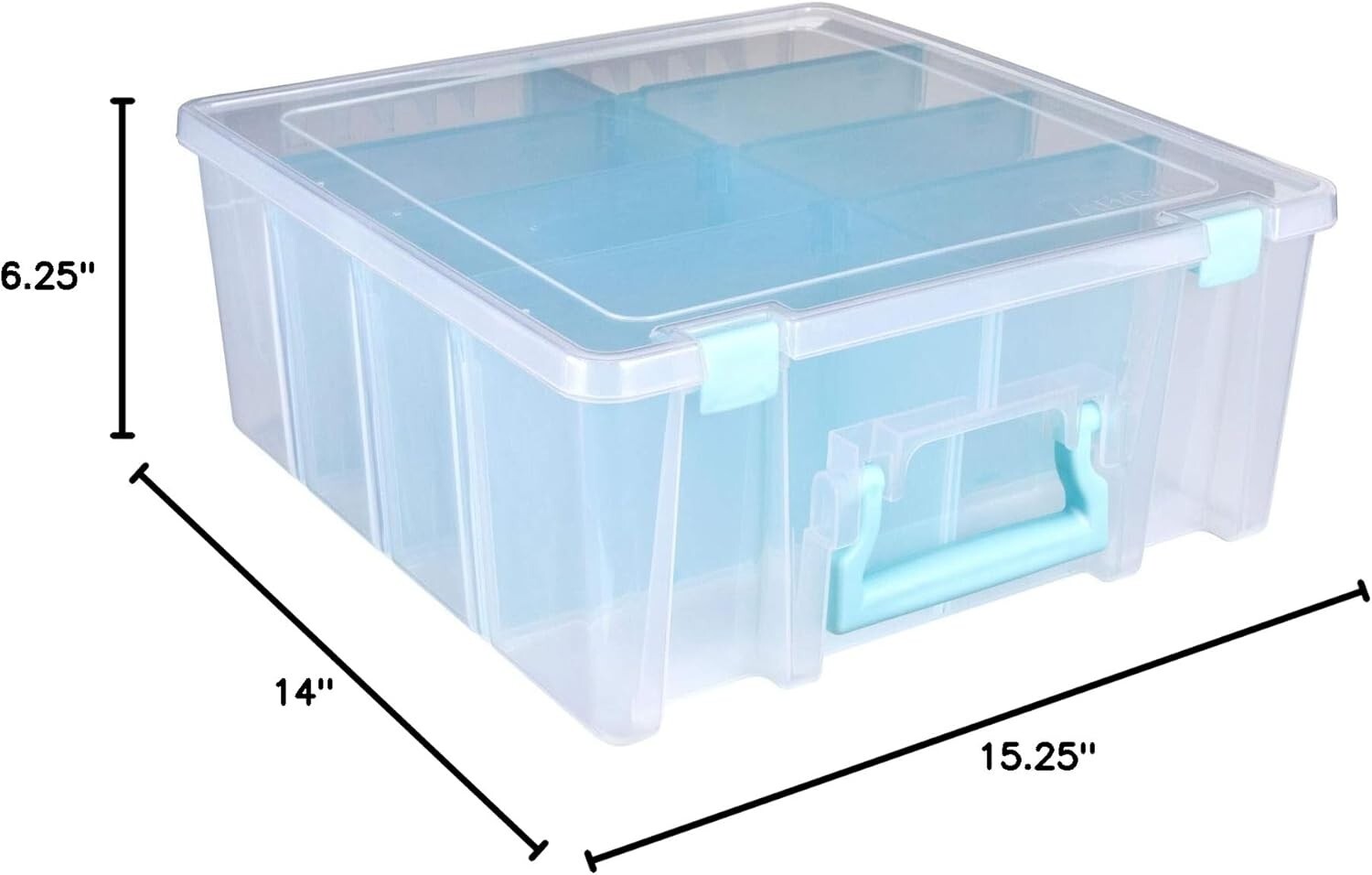 Heavy-Duty Double Deep Craft Organizer with Removable Dividers - Aqua & Clear