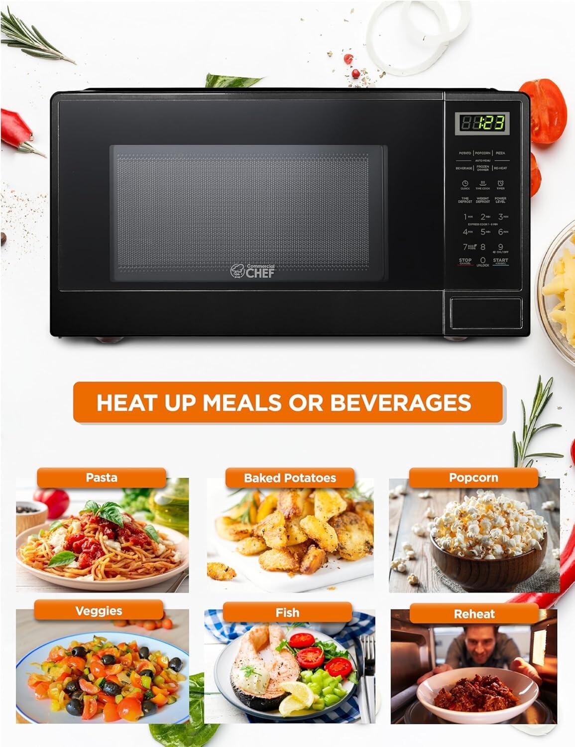 Versatile Countertop Microwave - 1.1 Cu Ft with Push Button & 10 Power Levels