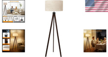 Load image into Gallery viewer, Mid Century Wood Tripod Floor Lamp with Linen Shade - Stylish Living Space Light