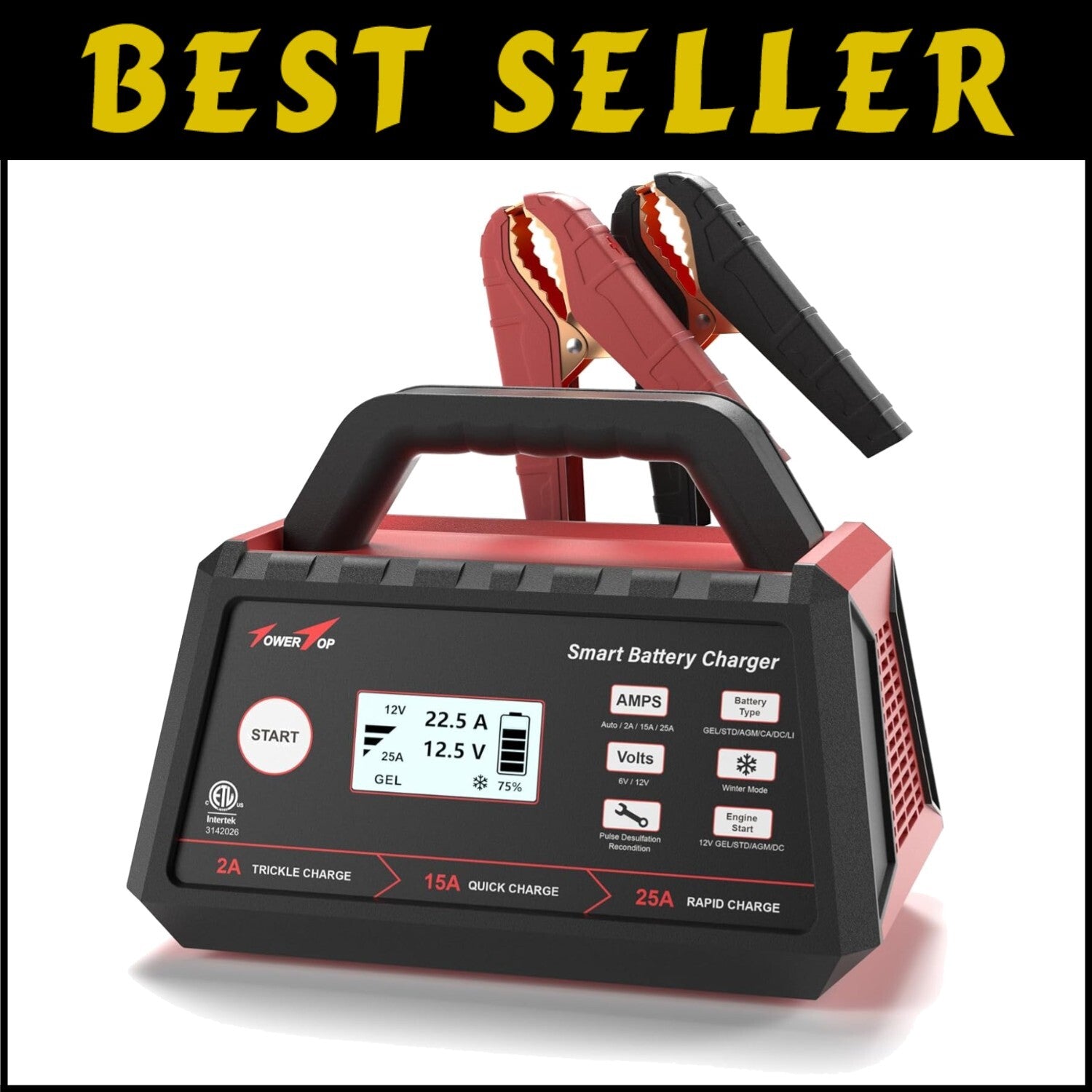 Smart 12V Car Battery Charger: 25A Fast Charging & Maintenance for All Batteries