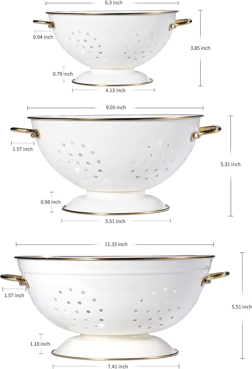 Stylish 3-Piece Colander Set in Cream - Essential Kitchen Strainers for All Use