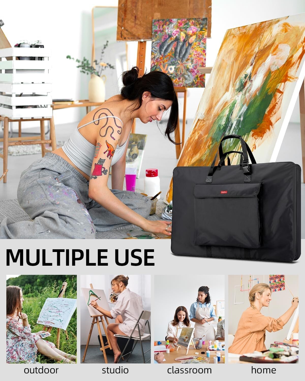 Durable 24x36 Art Portfolio Case - Waterproof with Organized Storage & Strap