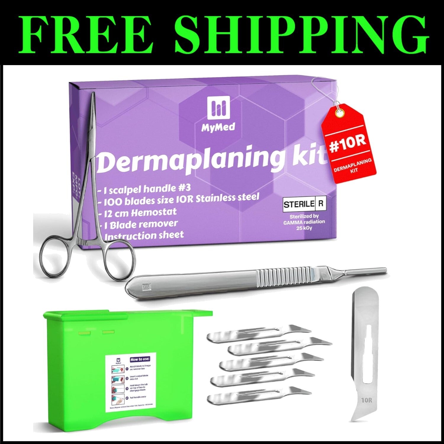 Comprehensive Dermaplaning Scalpel Kit with 100 Sharp 10R Blades and Tools