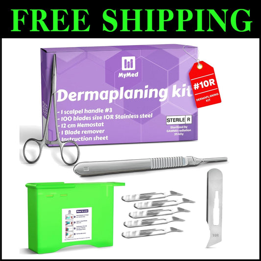 Comprehensive Dermaplaning Scalpel Kit with 100 Sharp 10R Blades and Tools
