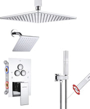 Load image into Gallery viewer, Luxurious Chrome Shower Faucet Set with Push Button Diverter &amp; Dual Shower Heads