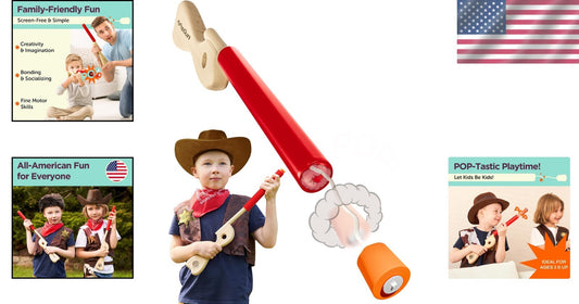 American-Made Red Wooden Toy Rifle - Safe, Indestructible Fun for Ages 3-7