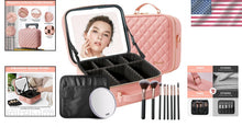 Load image into Gallery viewer, Elegant Travel Makeup Case with LED Mirror, 10X Magnifier &amp; 8 Premium Brushes