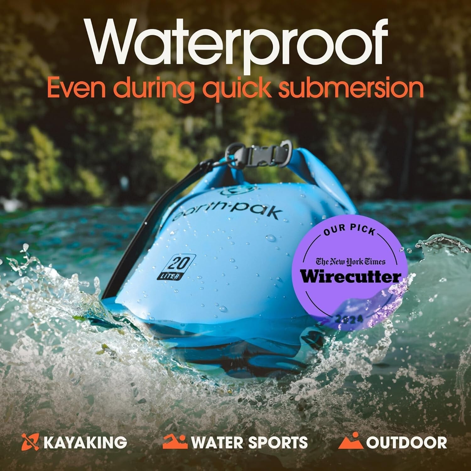 40L Waterproof Dry Bag Backpack with Phone Case - Light Blue Adventure Ready