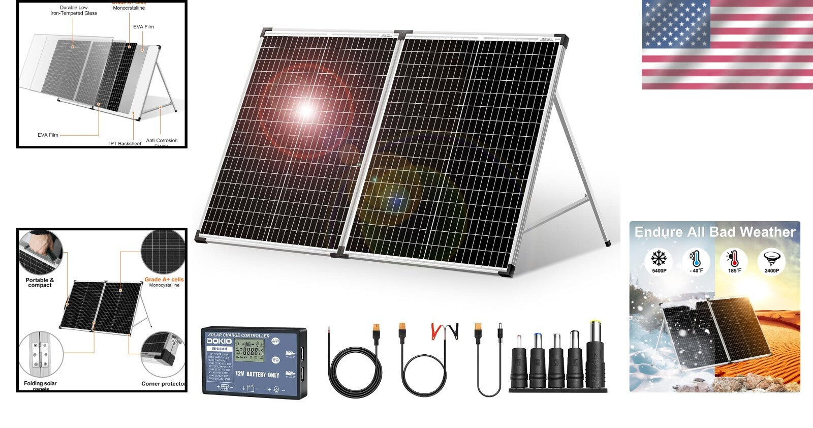 Efficient 18V Foldable Solar Panel with Controller - Perfect for Outdoor Use