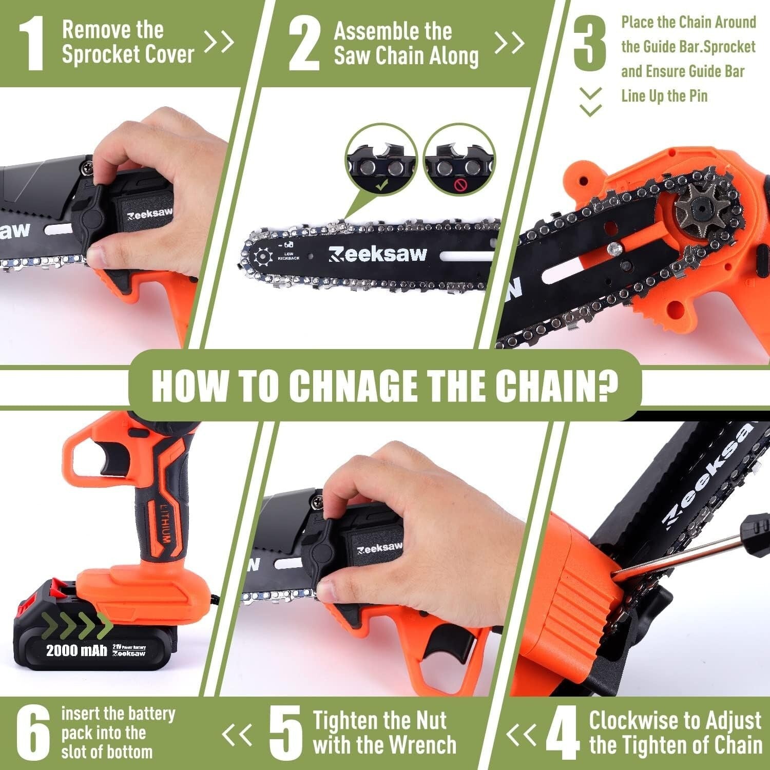 Lightweight 6-Inch Cordless Mini Chainsaw - Battery Powered with 2 Big Batteries