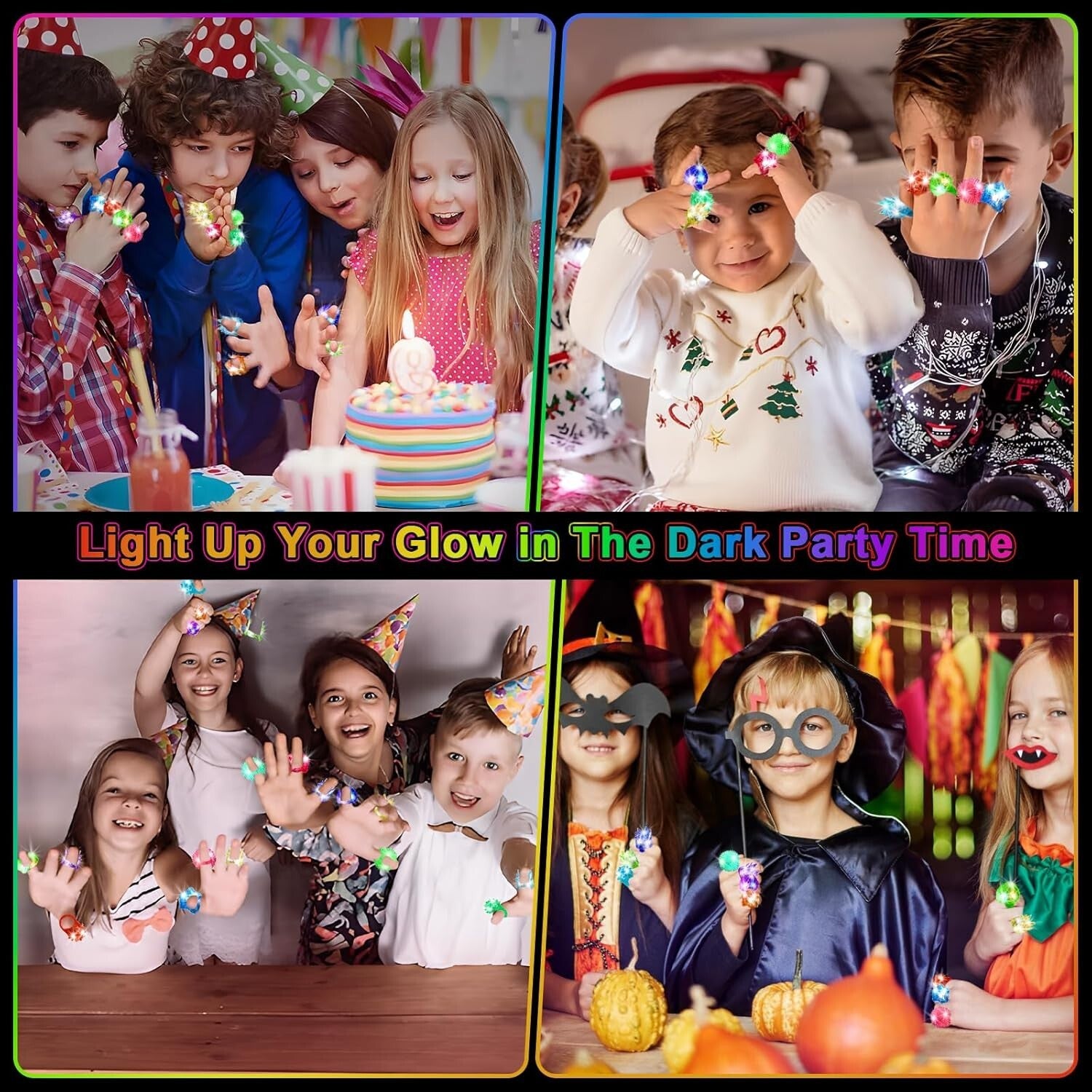 Versatile LED Glow Rings Pack - 150 Count with 6 Unique Styles for Celebrations