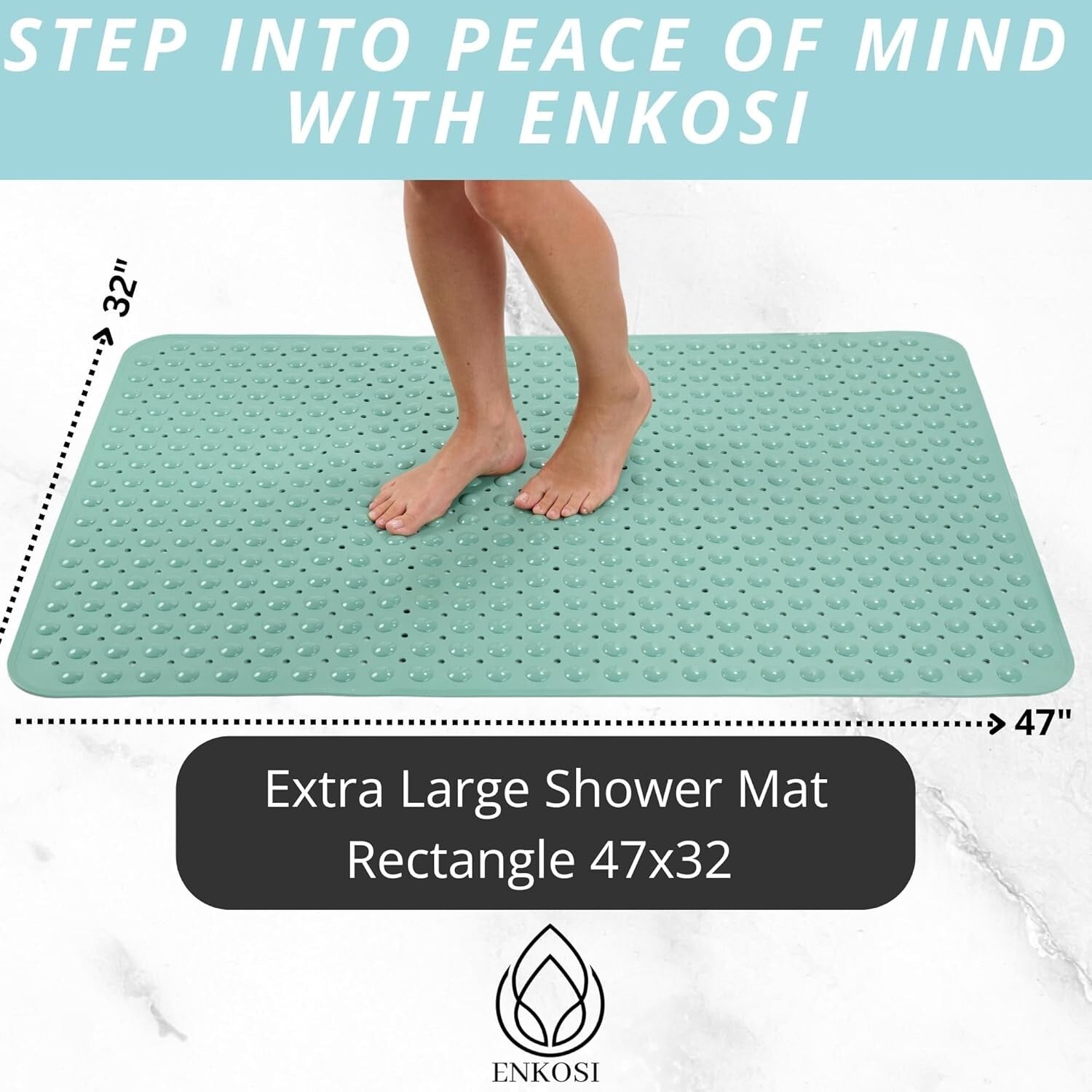 Extra Large Non-Slip Shower Mat 47 x 32 - Aqua Green Bath Safety Solution