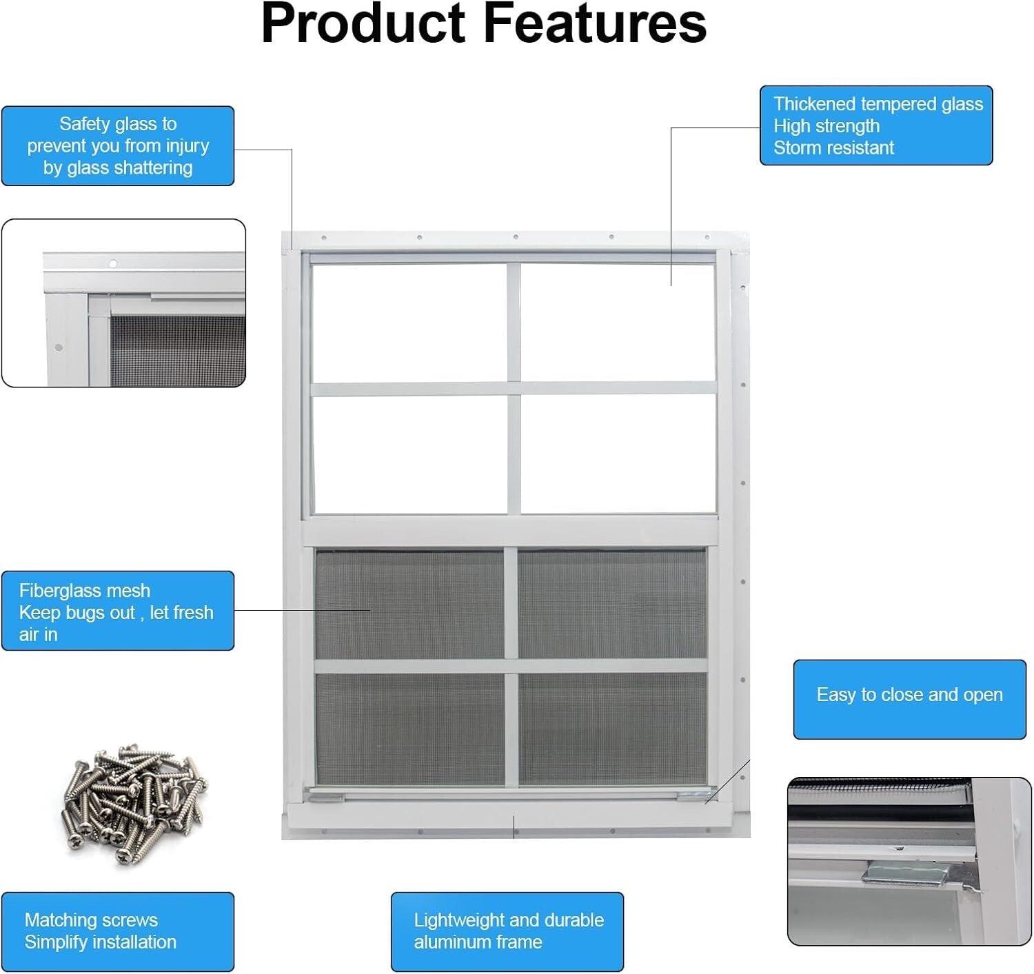 Weather-Resistant Shed Windows 12x18 with Aluminum Frame & Fiberglass Screen