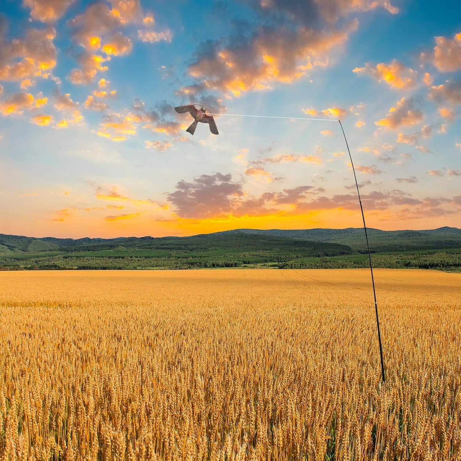 Red Bird Scarer Kite with Adjustable 4m Pole - Effective Crop Protection