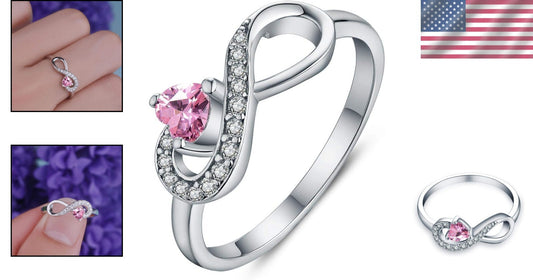 Elegant 925 Silver Infinity Heart Ring with Cubic Zirconia - Gift Box Included
