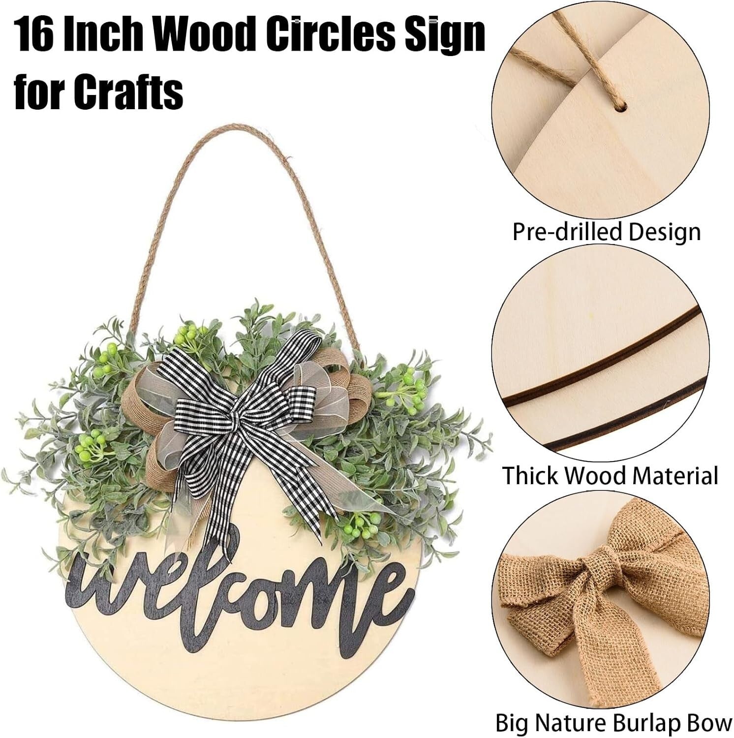 DIY Craft Kit: 12 18-Inch Wood Circles with Bows & Twine for Holiday Projects