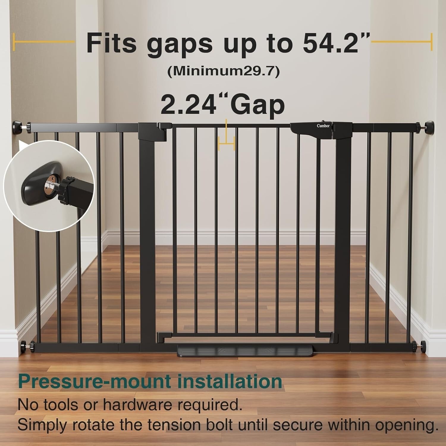 Automatic Closing Baby Gate for Stairs - Metal Dog Gate with Double Lock Safety