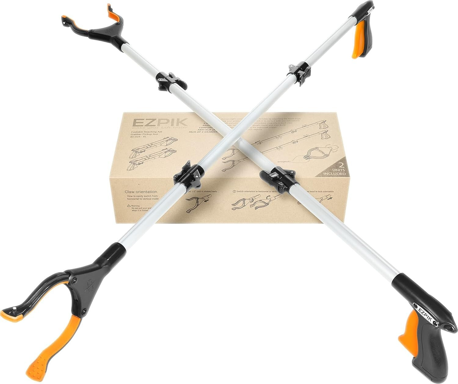 Foldable Grabber Reacher 2-Pack - 43-Inch Heavy Duty Tool for Easy Reaching
