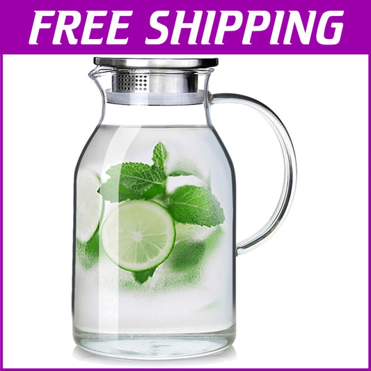 Large Capacity Glass Pitcher - 105OZ Borosilicate for Iced Tea & Hot Beverages