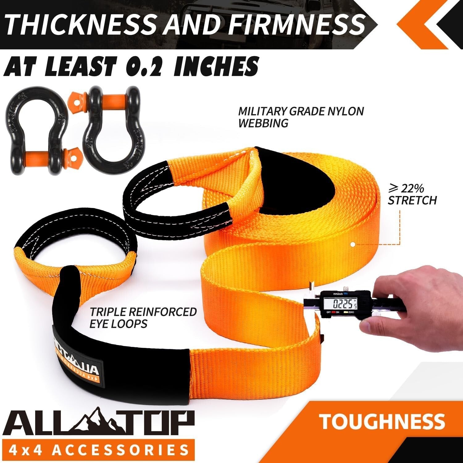 Weather-Resistant 4" x 30' Tow Strap Kit with 22% Elongation for Safe Recovery