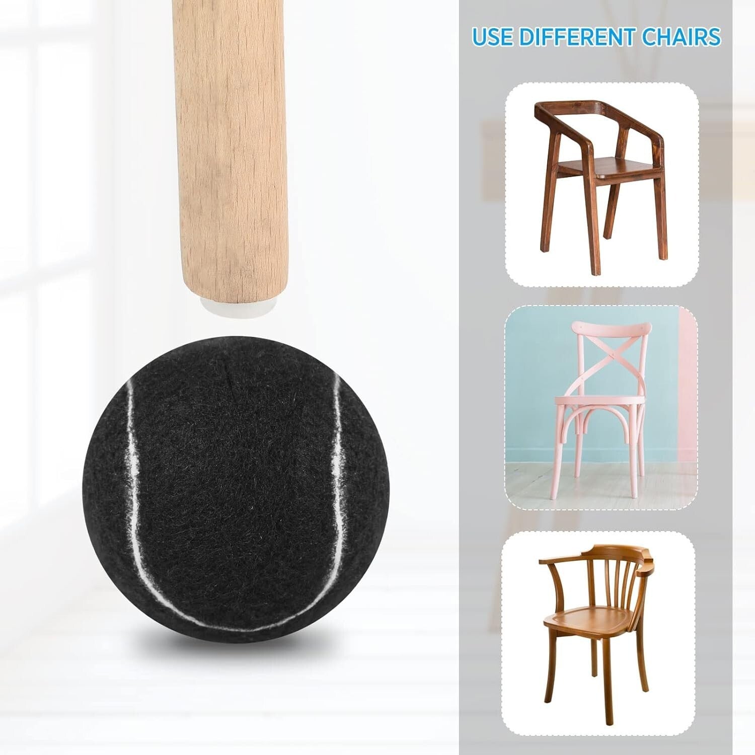 40 Pcs Precut Rubber Tennis Balls for Furniture & Floor Protection - Black