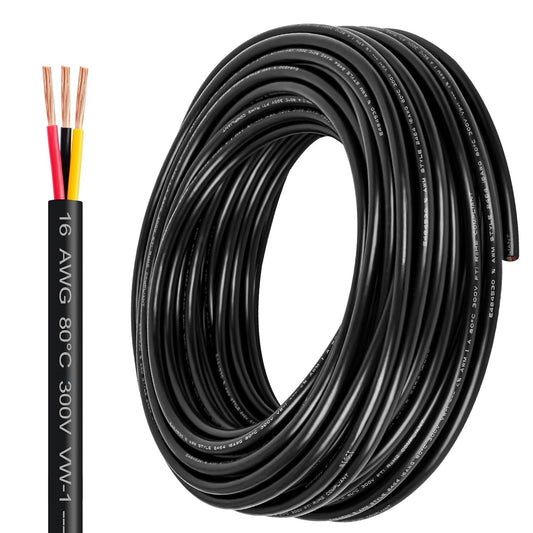 50FT 16 Gauge 3 Conductor Oxygen-Free Copper Cable for LED & Automotive Use