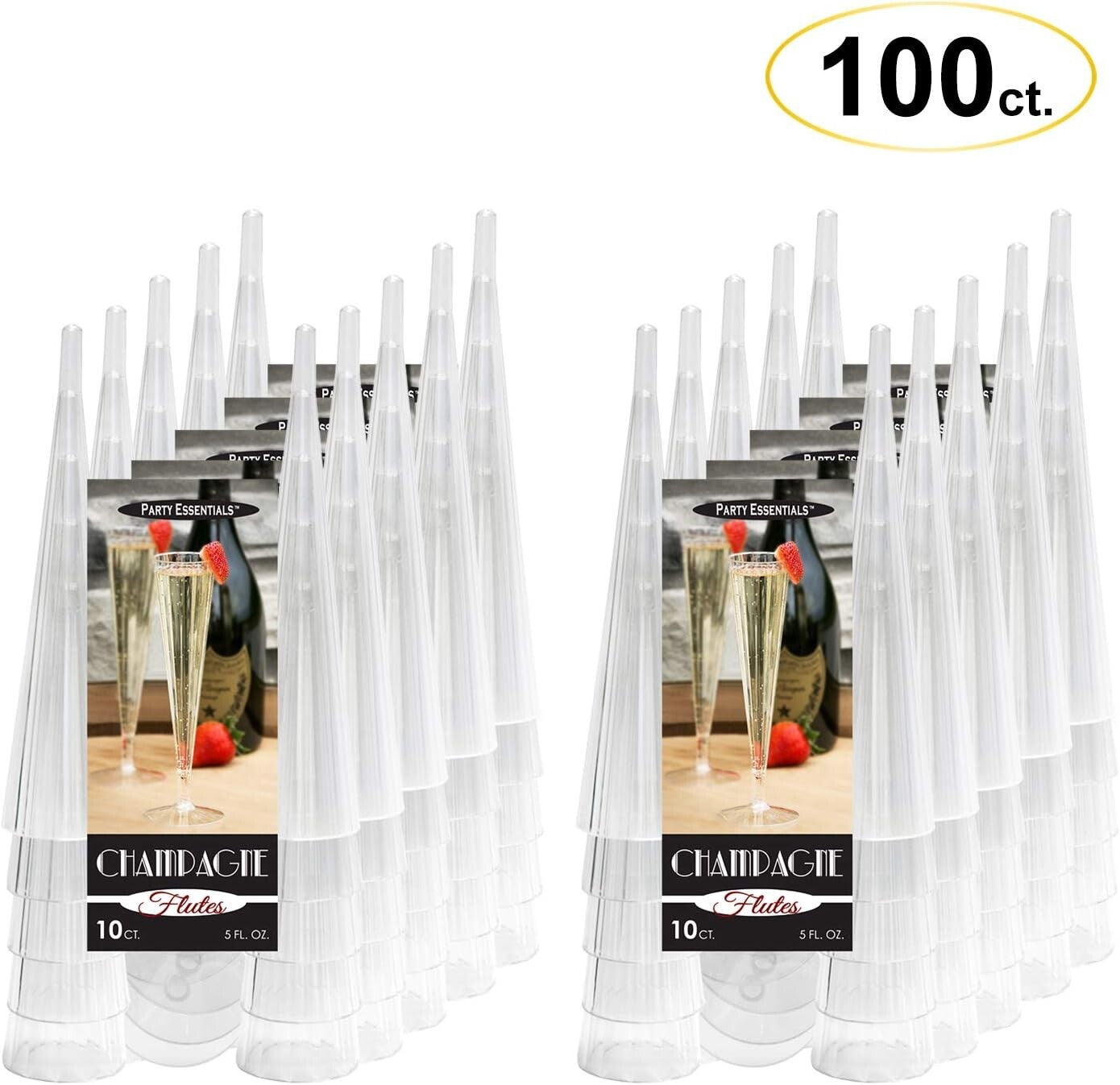 100-Count Deluxe Clear Plastic Champagne Flutes - 5 oz Elegant Party Glasses
