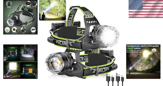 Adjustable 90° Waterproof LED Headlamp Set - Rechargeable & Ideal for Camping