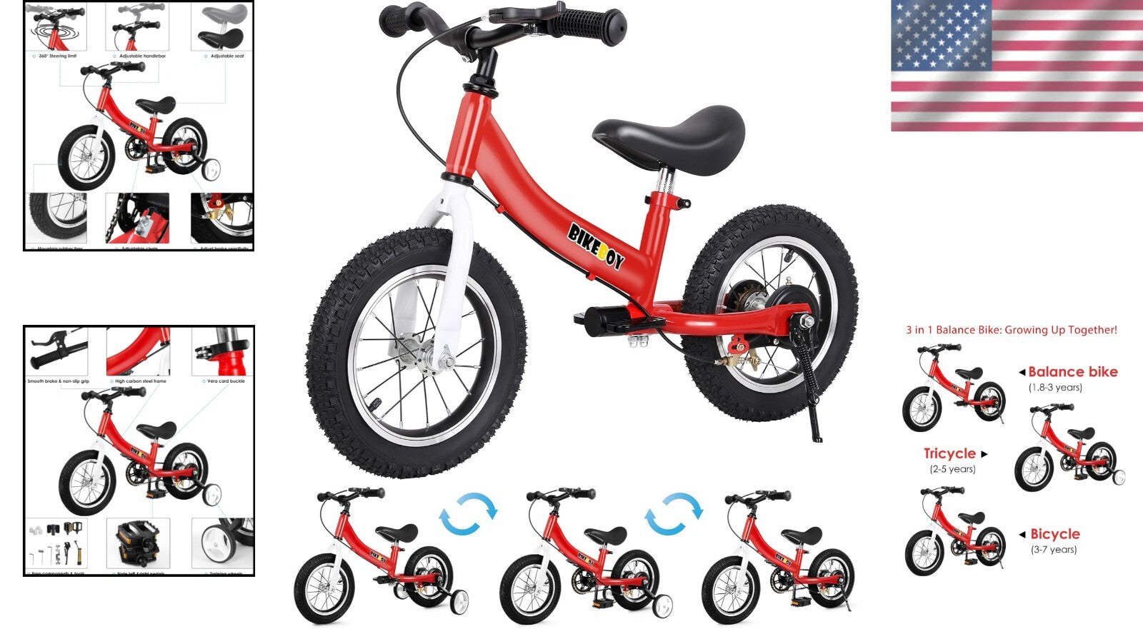 Convertible Balance Bike for Ages 2-7 - Durable Carbon Steel & Easy Switch