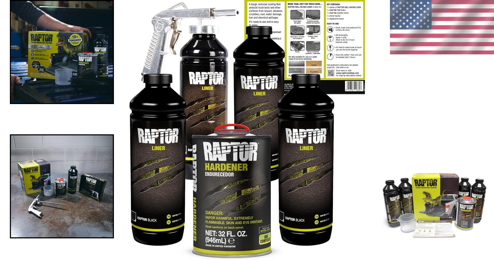 Raptor Tough Spray-On Bed Liner Kit with Rapid-Drying Flexibility for Trucks