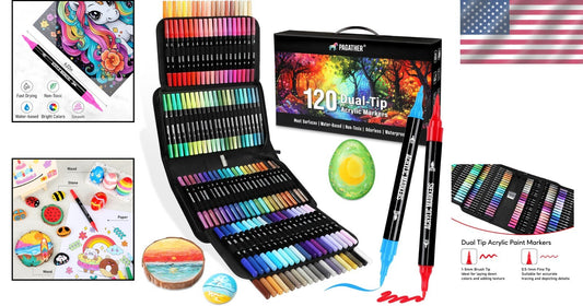Versatile 120-Color Acrylic Marker Set in Portable Canvas Case - Ideal Gift
