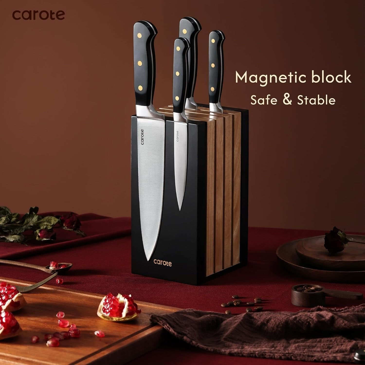 11-Piece Black Kitchen Knife Set with Magnetic Block - Razor Sharp & Ergonomic