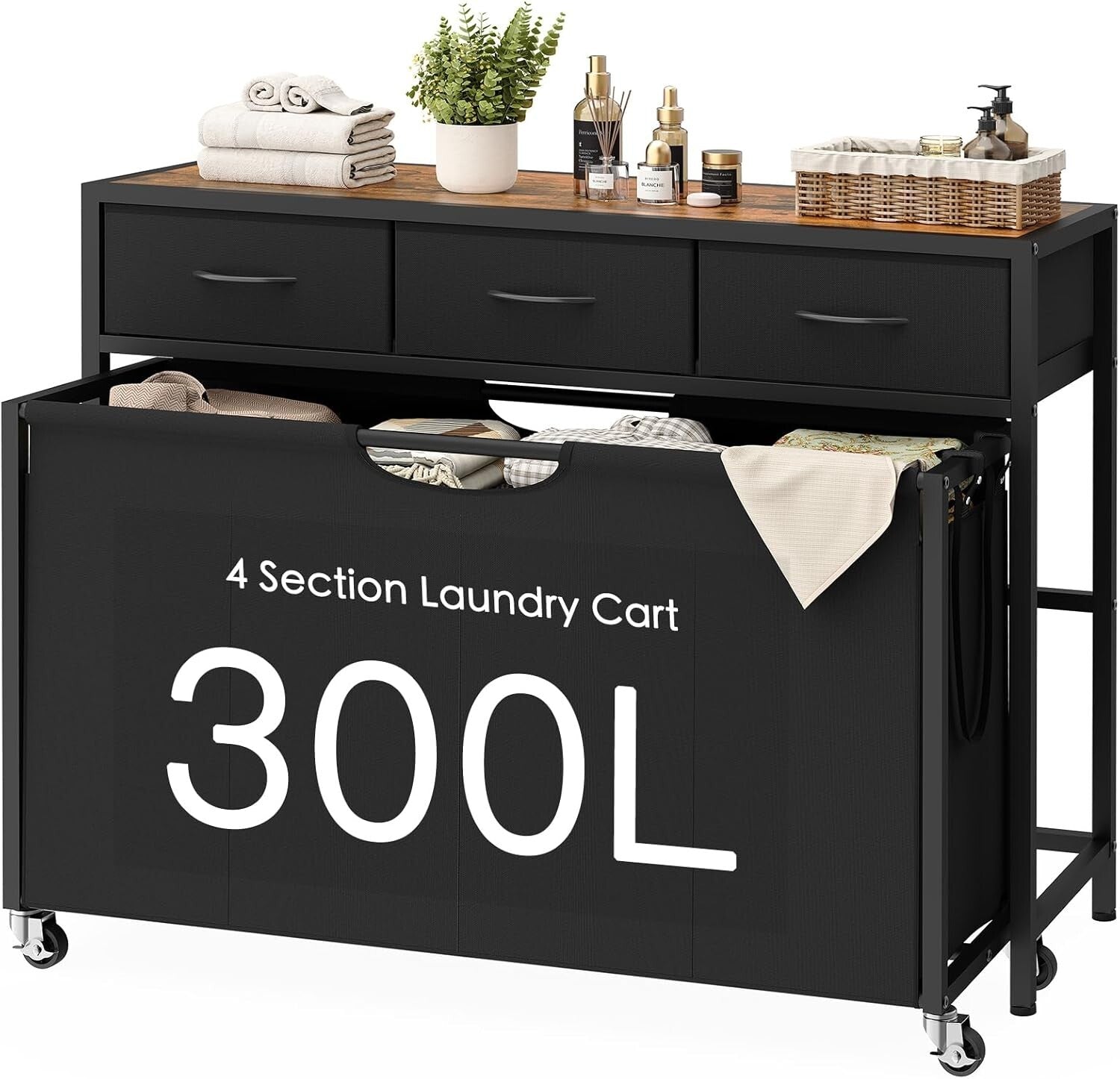 Multi-Functional 300L Laundry Basket with Rolling Design & Sturdy Tabletop