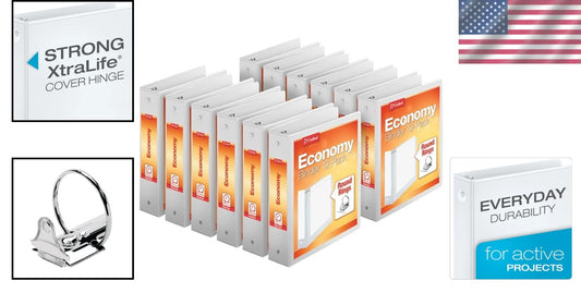 Durable White 3-Ring Binders: 12 Pack with ClearVue Cover for Personalization