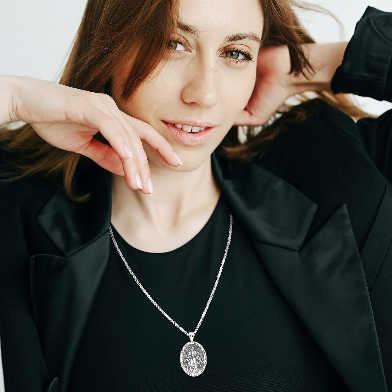 Two-Sided Miraculous Medal Pendant - Elegant Sterling Silver for Men & Women