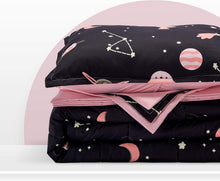 Load image into Gallery viewer, Cute Pink Galaxy Kids Twin Bedding Comforter Set - 5-Piece Ultra-Soft Collection