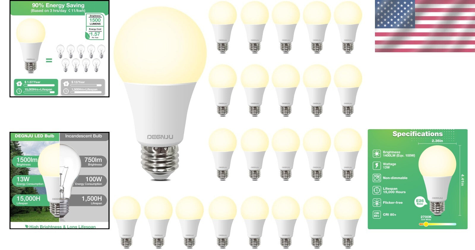 Energy Efficient 13W Soft White LED Bulbs - 1500 Lumens, Long Lifespan, 24 Pack