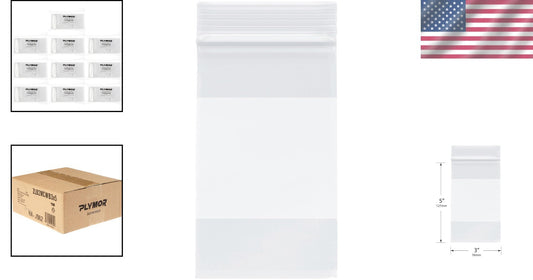 2 Mil Clear Plastic Zipper Bags with White-Block for Easy Labeling - 1,000 Pack