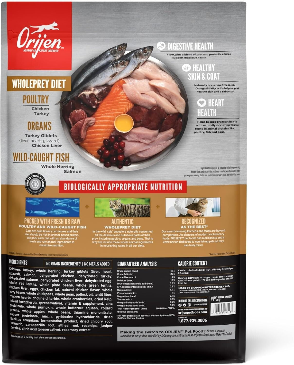 Original Cat Food 12lb - Grain-Free Dry Kibble for Healthy Shine and Digestion