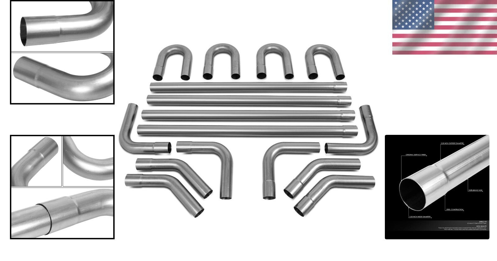 16-Piece 2.25-Inch OD Exhaust Kit with Polished Finish for Custom Installations