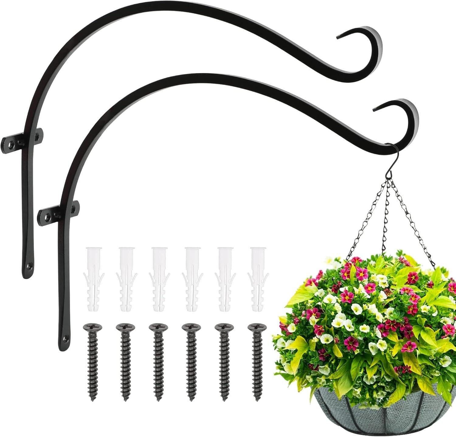 Set of 2 Heavy Duty 18 Inch Outdoor Plant Hooks - Rust Resistant Wall Mount