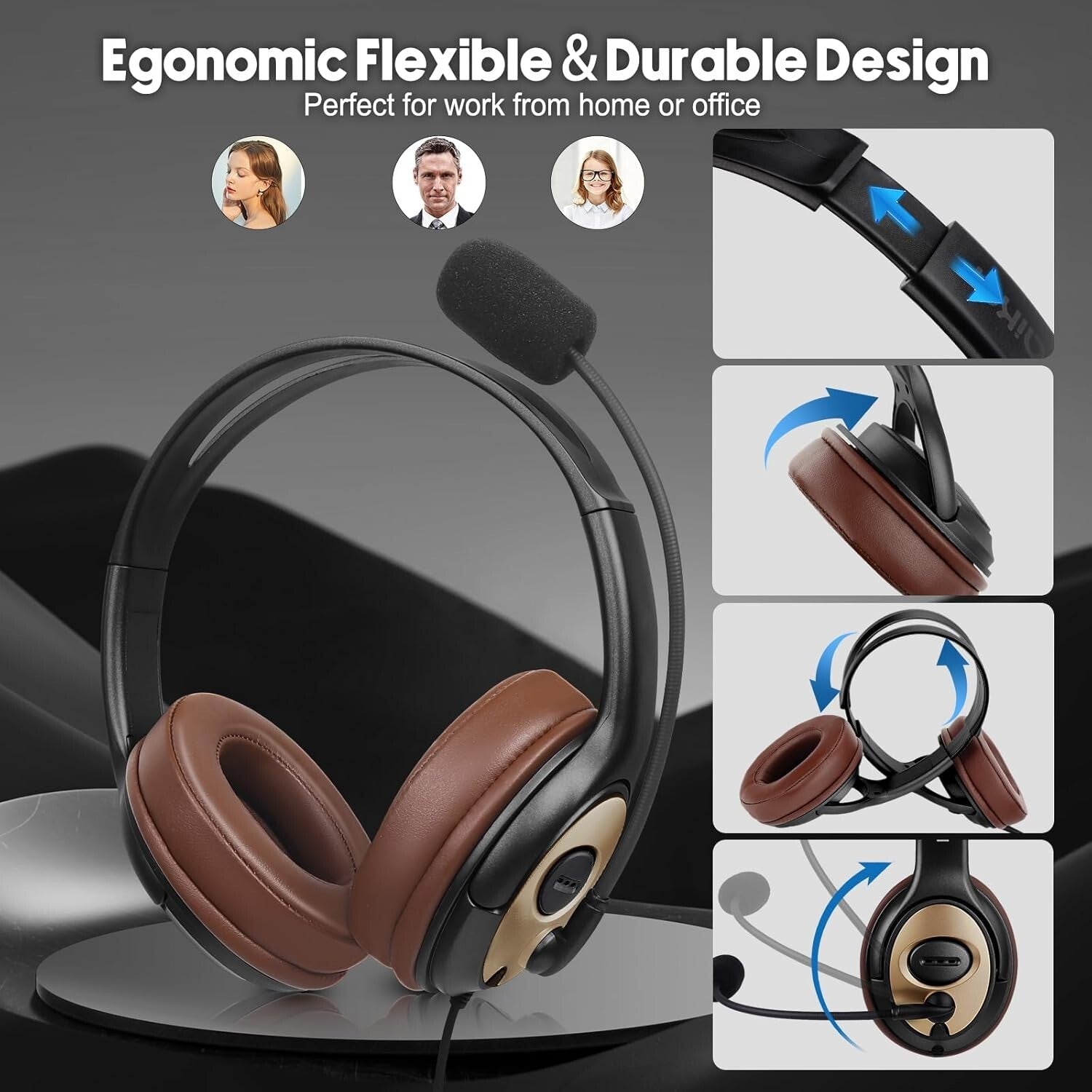 Luxurious Comfort Over-Ear USB Headset with Clear Sound and Mic for Remote Work