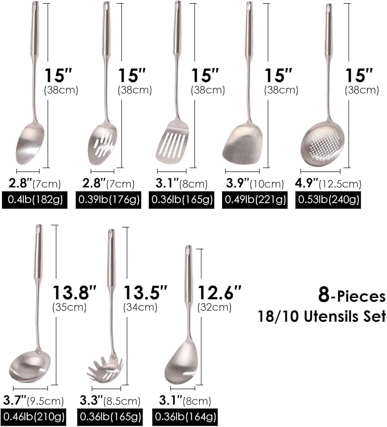 18/10 Stainless Steel Cooking Tools Set - Ergonomic 8-Piece with Heat Resistance