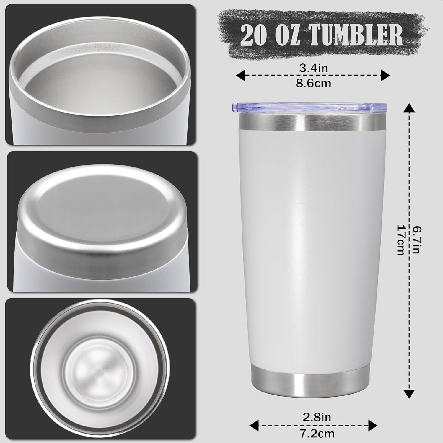 20 oz Double Wall Insulated Stainless Steel Travel Mugs - Set of 8 for Hot/Cold