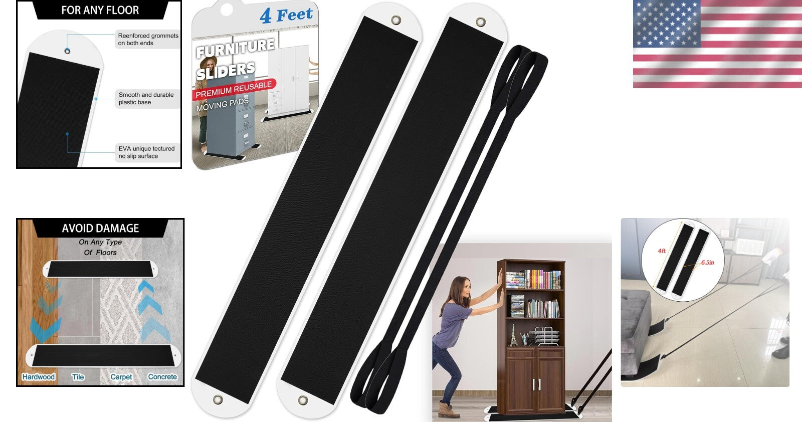 2 Pcs Heavy-Duty Furniture Sliders with Pull Straps - Effortless Moving Solution
