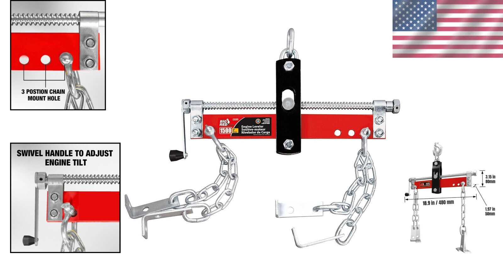 Easy-Use 3 Position Engine Leveler - 3/4 Ton Capacity and Adjustable Handle