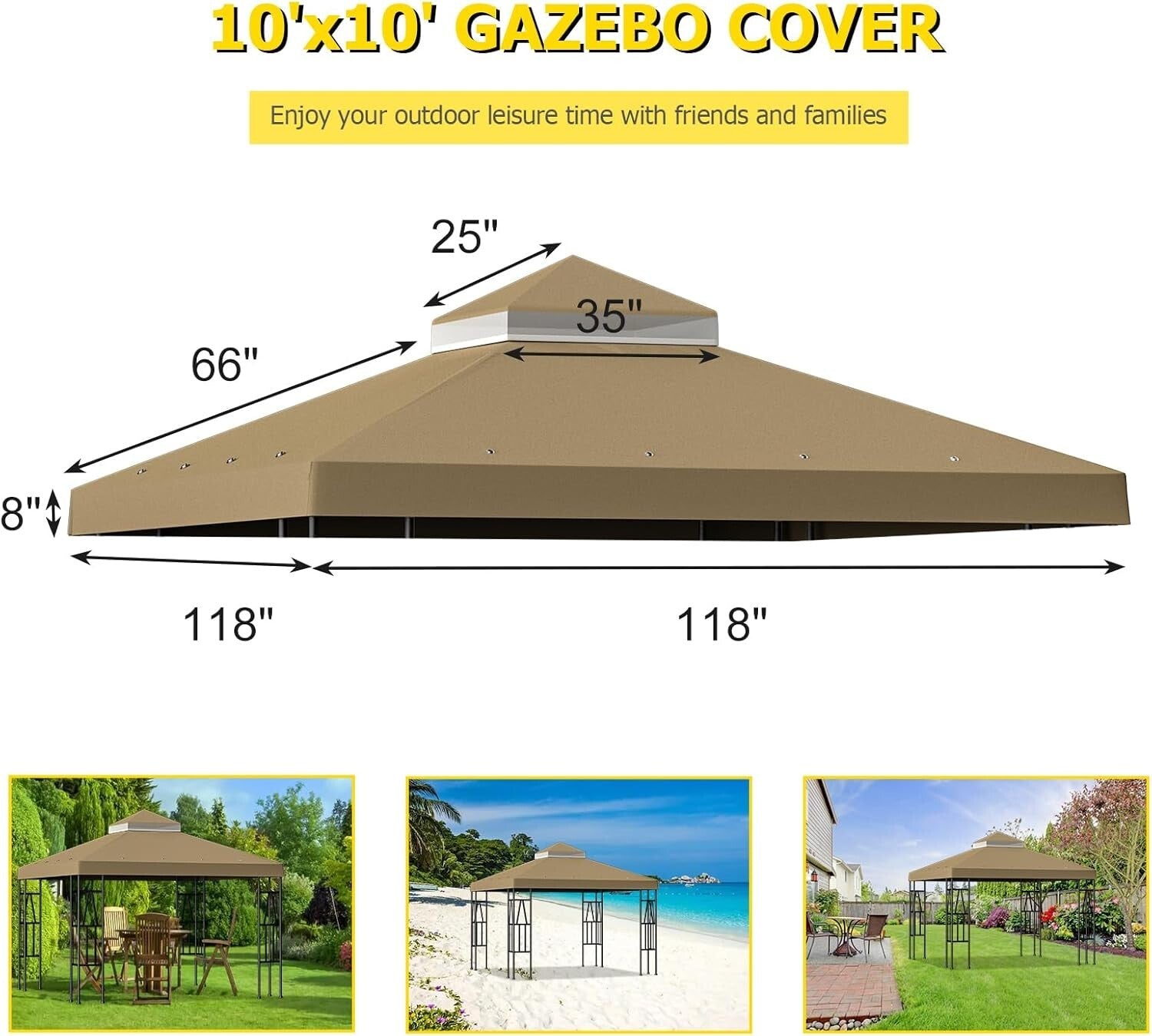 Elegant Khaki 10'x10' Canopy Replacement for Garden Gazebos - Easy Install