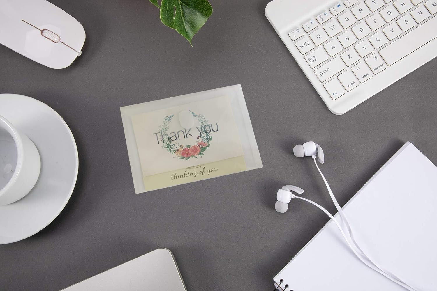 Waterproof 100-Pack A7 Organizer Envelopes with Hook and Loop for Secure Storage